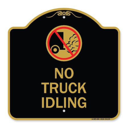 Signmission Driveway Sign No Truck Idling W/ Graphic, Black & Gold Aluminum Sign, 18" x 18", BG-1818-24125 A-DES-BG-1818-24125